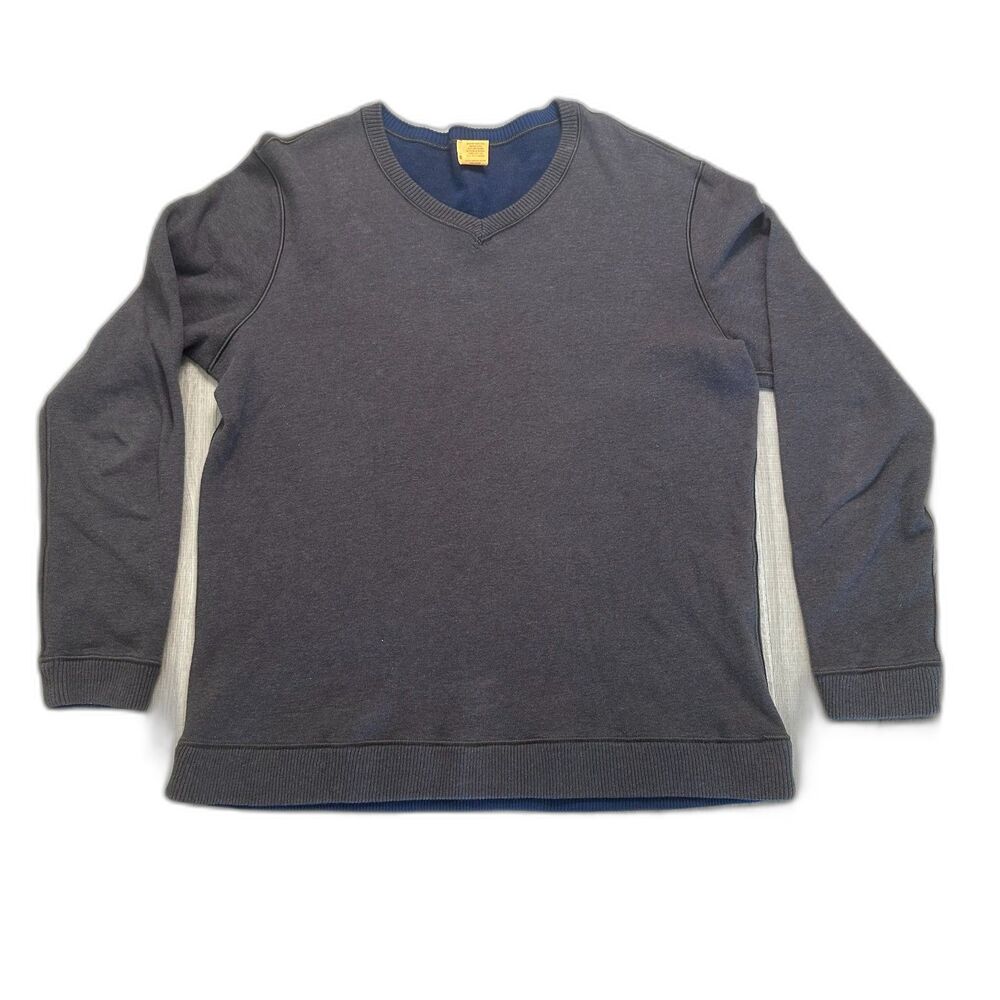 Tailor Vintage Mens L Large Brown Blue Reversible V-Neck Sweater Quiet Luxury